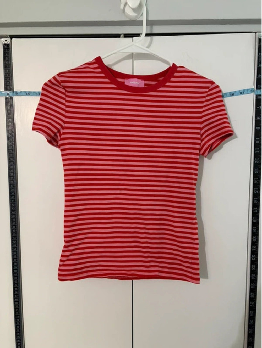 Edikted Nessie Striped T Shirt Women XS Red Pink Baby Tee Short Sleeve